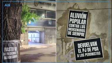 Aparecieron carteles en la sede del PJ contra Cristina y Máximo: “Basta de herederos”