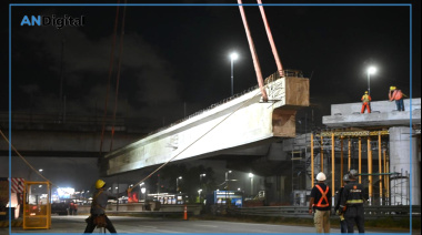 Colocaron vigas de 45 toneladas para ampliar Puente Labruna sobre Cantilo