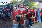 El policía solidario se disfrazó de Papá Noel y entregó regalos en La Plata